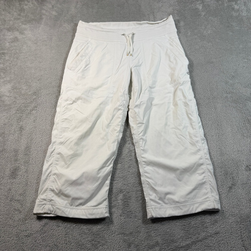 Lululemon Studio Crop Mid Rise Pants Women Size 6 White Capri Drawstring LW6630S